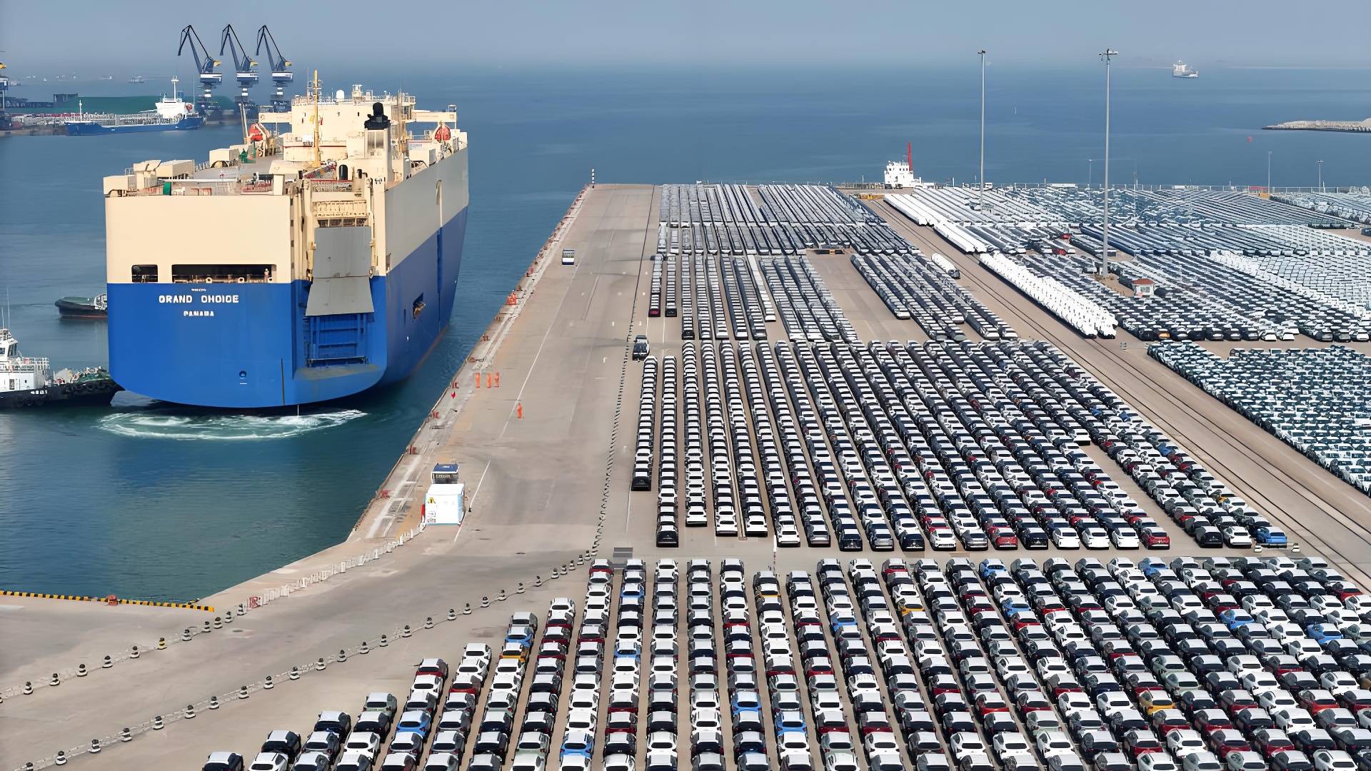 SUVs and pickup trucks loaded for shipment to Africa and South America